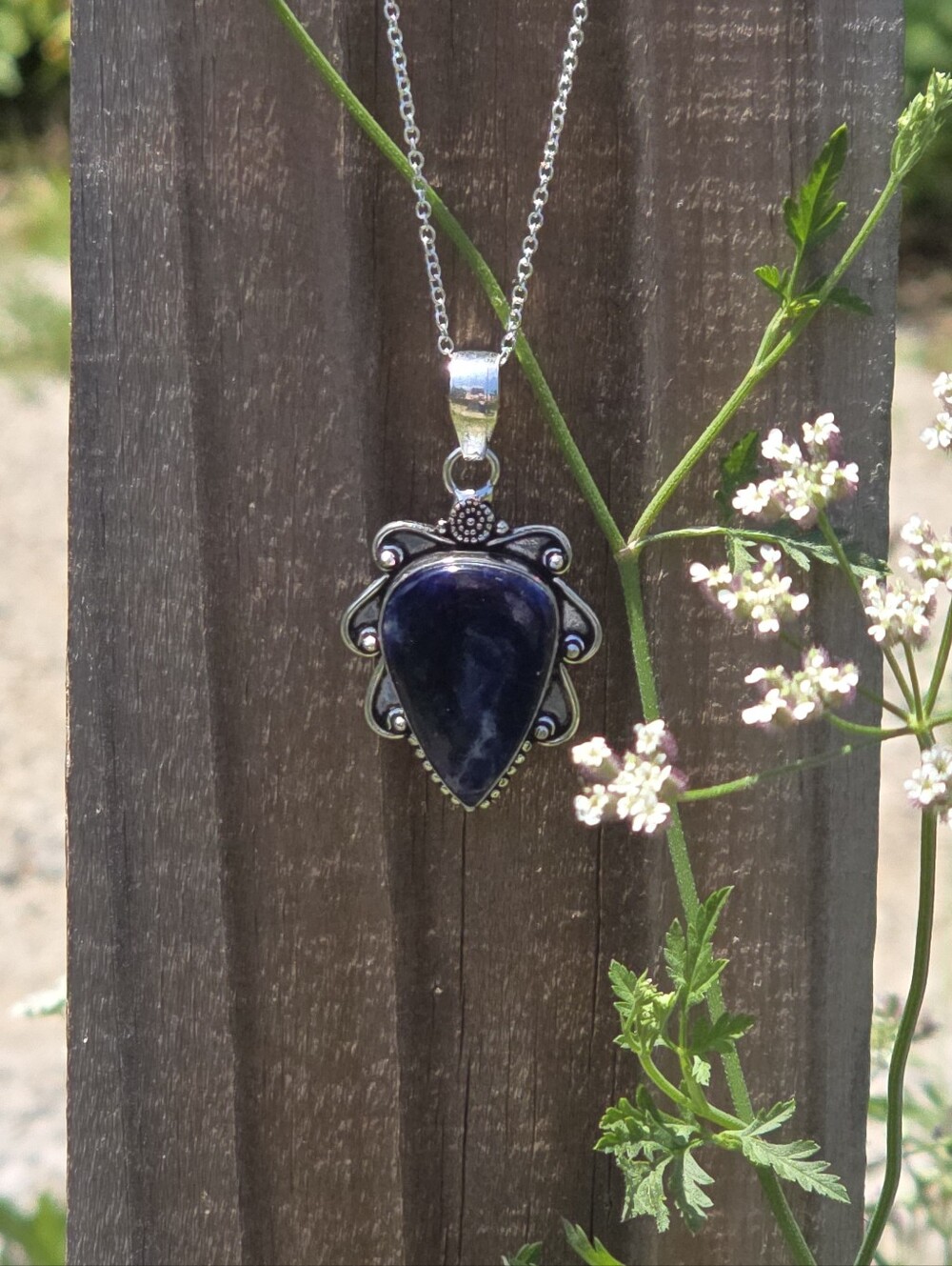 Handmade Vintage Sodalite Pendant Necklace | 925 Sterling Silver Chain | Natural